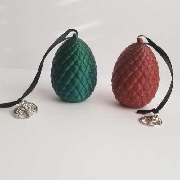 Dragon Egg Ornament Set Red and Green - Picture 2 of 10